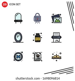 Universal Icon Symbols Group of 9 Modern Filledline Flat Colors of weight; Ernährung; Kamera; Spiegel; Möbel Bearbeitbare Vektorillustration Design Elemente