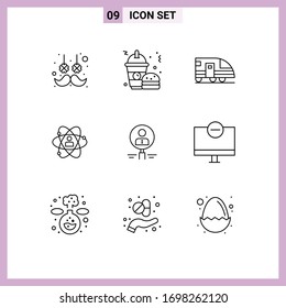 Universal Icon Symbols Group of 9 Modern Outlines of power; person; station; human; development Editable Vector Design Elements