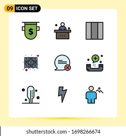 Universal Icon Symbols Group of 9 Modern Filledline Flat Colors of chat; files; student; furniture; cabinet Editable Vector Design Elements