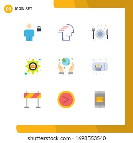 Universal Icon Symbols Group of 9 Modern Flat Colors of earth saving; css; referendum; cog; restaurant Editable Vector Design Elements