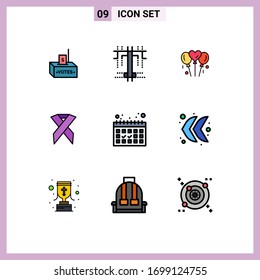 Universal Icon Symbols Group of 9 Modern Filledline Flat Colors of dates; solidarity; bloone; health; ribbon Editable Vector Design Elements