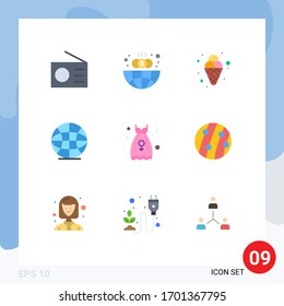 Universal Icon Symbols Group of 9 Modern Flat Colors of robe; clothes; carnival; world; globe Editable Vector Design Elements