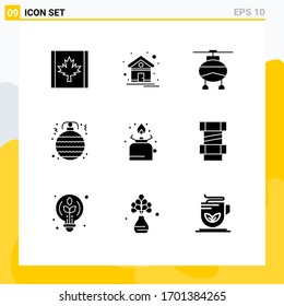 Universal Icon Symbols Group of 9 Modern Solid Glyphs of gas; camping; transport; ornament; bauble Editable Vector Design Elements