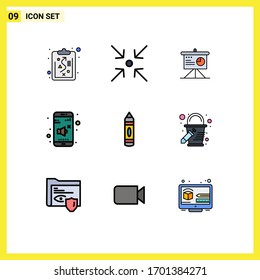 Símbolos de icono universal Grupo de 9 colores planos de líneas llenas modernas de dibujo; educación; consejo de administración; dibujo; elementos de diseño de vectores editables de volumen