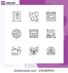 Universal Icon Symbols Group of 9 Modern Outlines of online; interface; page; page; accustic Editable Vector Design Elements