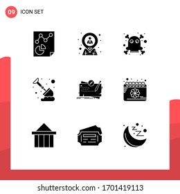 Universal Icon Symbols Group of 9 Modern Solid Glyphs of map; mining; resources; spade; labour Editable Vector Design Elements