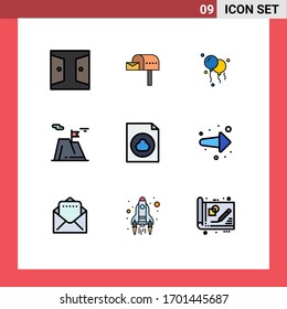 Universal Icon Symbols Group of 9 Modern Filledline Flat Colors of document; land; box; achievement; mountain Editable Vector Design Elements