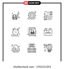 Universal Icon Symbols Group of 9 Modern Outlines of report; financial; route; annual; time Editable Vector Design Elements