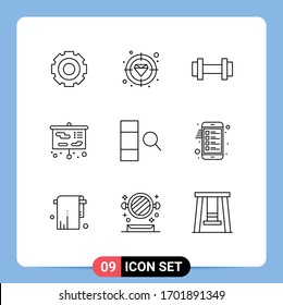 Universal Icon Symbols Group of 9 Modern Outlines of column; school; target; presentation; weight Editable Vector Design Elements
