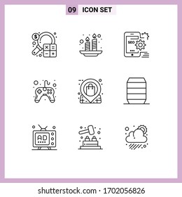 Universal Icon Symbols Group of 9 Modern Outlines of video game; controller; light; control; setting Editable Vector Design Elements