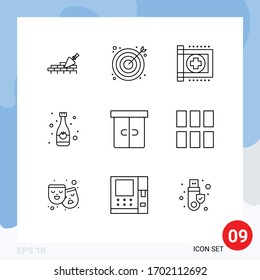 Universal Icon Symbols Group of 9 Modern Outlines of soft drink; bottle; web; beverage; health Editable Vector Design Elements