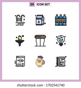 Universal Icon Symbols Group of 9 Modern Filledline Flat Colors of light; table; table; interior; training Editable Vector Design Elements