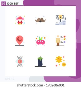 Universal Icon Symbols Group of 9 Modern Flat Colors of entertainment; religious; award; muslim; prize Editable Vector Design Elements