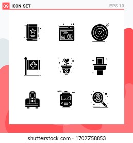 Universal Icon Symbols Group of 9 Modern Solid Glyphs of maple; canada; web; autumn; wedding Editable Vector Design Elements