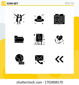Universal Icon Symbols Group of 9 Modern Solid Glyphs of fireworks; celebration; information; storage; open Editable Vector Design Elements