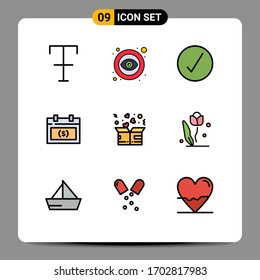 Universal Icon Symbols Group of 9 Modern Filledline Flat Colors of donation; date; circle; money; appointment Editable Vector Design Elements