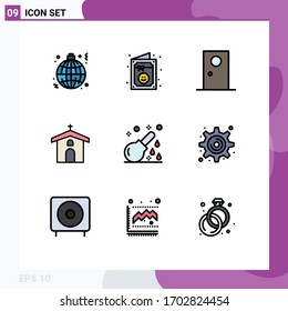Universal Icon Symbols Group of 9 Modern Filledline Flat Colors of cross; celebration; party; church; interior Editable Vector Design Elements