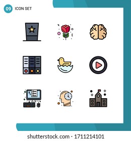 Universal Icon Symbols Group of 9 Modern Filledline Flat Colors of easter; duck; brain; documents; archive Editable Vector Design Elements