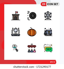 Universal Icon Symbols Group of 9 Modern Filledline Flat Colors of watermelon; shopping; ferris; online; business Editable Vector Design Elements