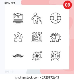 Universal Icon Symbols Group of 9 Modern Outlines of success; brain; stick; woman; breast cancer Editable Vector Design Elements