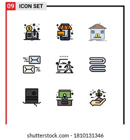 Símbolos de iconos universales Grupo de 9 colores planos de línea de relleno modernos de y de; letra; seguro; correo electrónico; elementos de diseño de vectores editables de direcciones