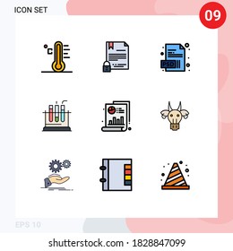 Universal Icon Symbols Group of 9 Modern Filledline Flat Colors of medical; test; document; lab; psd Editable Vector Design Elements