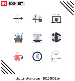 Universal Icon Symbols Group of 9 Modern Flat Colors of ball; plant; printer; nature; business employee Editable Vector Design Elements