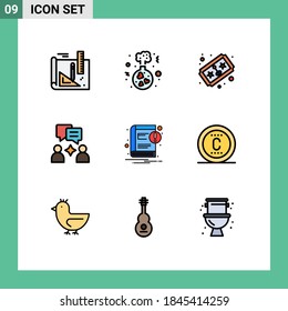 Universal Icon Symbols Group of 9 Modern Filledline Flat Colors of notice; book; ticket; chatting; man Editable Vector Design Elements