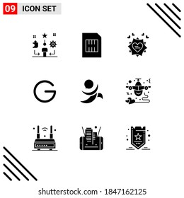 Universal Icon Symbols Group of 9 Modern Solid Glyphs of crypto currency; coin; mobile; gulden; valentine Editable Vector Design Elements