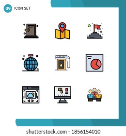 Símbolos de iconos universales Grupo de 9 colores planos de línea plana modernos de la industria; parte; terminar; disco; elementos de diseño de vectores editables por cumpleaños