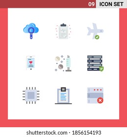 Universal Icon Symbols Group of 9 Modern Flat Colors of drug; phone; check; love; transportation Editable Vector Design Elements