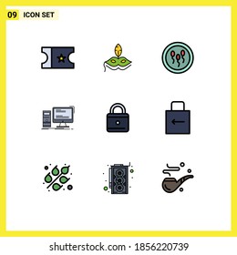 Universal Icon Symbols Group of 9 Modern Filledline Flat Colors of lock; personal; chemistry; pc; desktop Editable Vector Design Elements