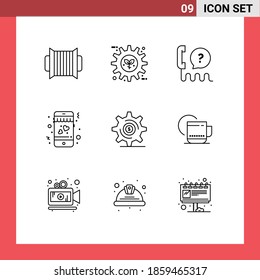 Universal Icon Symbols Group of 9 Modern Outlines of business; love; setting; dating; service Editable Vector Design Elements