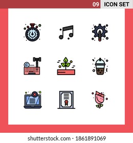 Símbolos de iconos universales Grupo de 9 colores planos de línea plana modernos de hoja; lego; pluma; la ley; elementos de diseño de vectores digitales editables