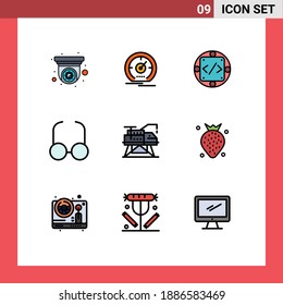 Universal Icon Symbols Group of 9 Modern Filledline Flat Colors of construction; read; speedometer; glasses; management Editable Vector Design Elements
