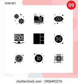 Universal Icon Symbols Group of 9 Modern Solid Glyphen of exchange; Pfeile; Ansicht; Layout; Web Editierbare Vectordesign-Elemente