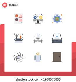 Universal Icon Symbols Group of 9 Modern Flat Colors of Temperature; Klempner Cyberkriminalität; Rohr, Kompetenzen Bearbeitbare Vectordesign-Elemente