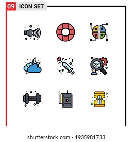 Universal Icon Symbols Group of 9 Modern Filledline Flat Colors of consumers research; love; cloud; injection; drug Editable Vector Design Elements
