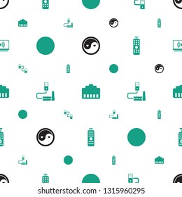 universal icons pattern seamless white background. Included editable filled yin yang, phone cable, cable, phone connection cable, remote control icons. universal icons for web and mobile.