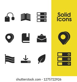 Universal icons set with 3d pin, download and data elements. Set of universal icons and letter concept. Editable vector elements for logo app UI design.
