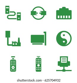 Universal icons set. set of 9 universal filled icons such as yin yang, remote control, phone cable, phone connection cable