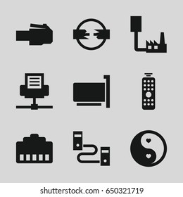 Universal icons set. set of 9 universal filled icons such as yin yang, remote control, phone cable, phone connection cable