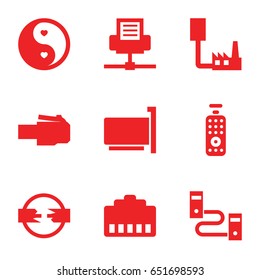 Universal icons set. set of 9 universal filled icons such as yin yang, remote control, phone cable, phone connection cable