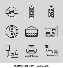 Universal icons set. set of 9 universal outline icons such as yin yang, remote control, phone cable, phone connection cable