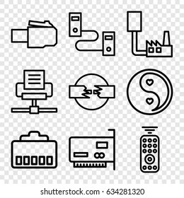 Universal icons set. set of 9 universal outline icons such as yin yang, remote control, phone cable, phone connection cable