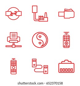Universal icons set. set of 9 universal outline icons such as yin yang, remote control, phone cable, phone connection cable