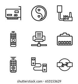 Universal icons set. set of 9 universal outline icons such as yin yang, remote control, phone cable, phone connection cable