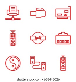 Universal icons set. set of 9 universal outline icons such as yin yang, remote control, phone cable, phone connection cable