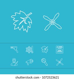 Universal icons set with autumn, fan and recruiting elements. Set of universal icons and leaf concept. Editable vector elements for logo app UI design.