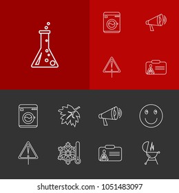 Universal icons set with bbq, dry cleaning and smile elements. Set of universal icons and id card concept. Editable vector elements for logo app UI design.